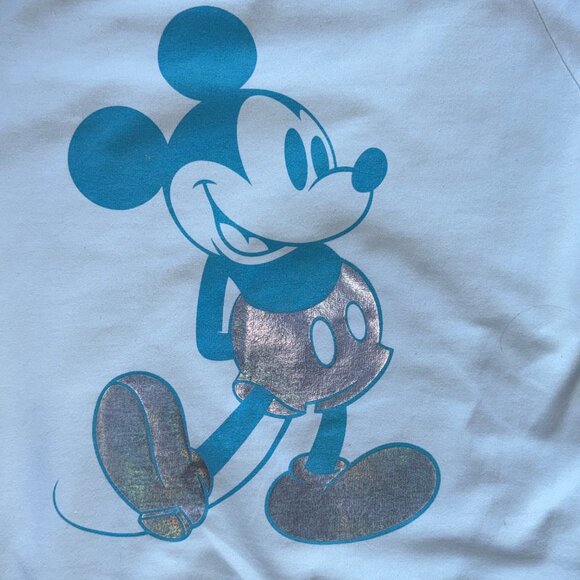 Disneyland Mickey Mouse Pullover Sweatshirt Size S Light Blue Metallic Details - Picture 4 of 7